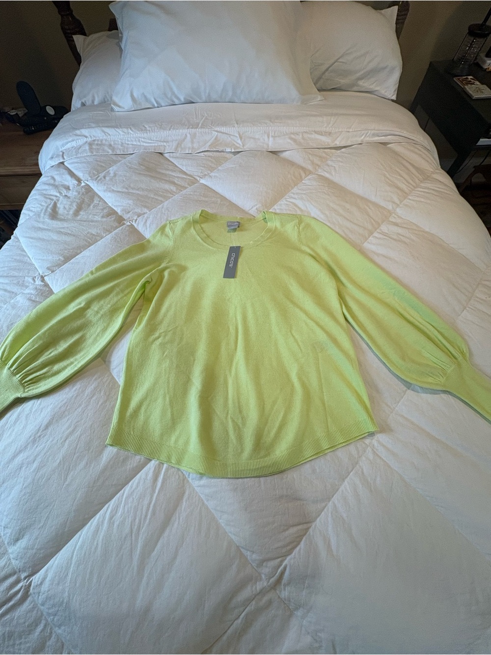 Chico's Neon Lime Crewneck Balloon-Sleeve Sweatshirt